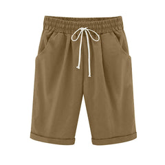 Emoswim - Women's Elastic Waist Knee Length Casual Cotton Bermuda Shorts with Drawstring