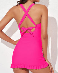 Emoswim - Deep V Cross-Back Ruched One-Piece Swimsuit
