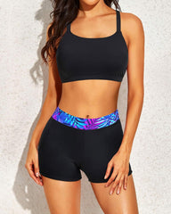 Emoswim - Women's 3 Piece Scoop Neck Criss Cross Tankini Swimsuits-Teal