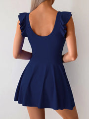 Emoswim - Women One Piece Swim Dress Tummy Control Swimsuit Slimming Ruffle Side Tie Kont Swimdress Bathing Suit