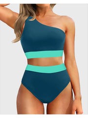Emoswim - One Shoulder High Waisted Bikini Sets Two Piece Swimsuit Tummy Control-Black