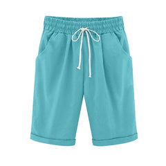 Emoswim - Women's Elastic Waist Knee Length Casual Cotton Bermuda Shorts with Drawstring