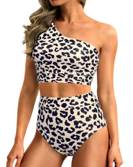 Emoswim - One Shoulder High Waisted Bikini Sets Two Piece Swimsuit Tummy Control-Pink