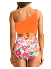 Emoswim - One Shoulder High Waisted Bikini Sets Two Piece Swimsuit Tummy Control-Black