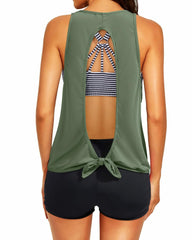 Emoswim - Women's 3 Piece Scoop Neck Criss Cross Tankini Swimsuits-Teal