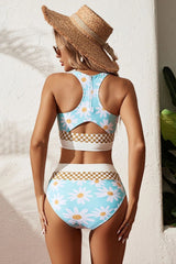 Emoswim - Red Colorblock Cut Back Bikini Set