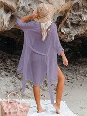 Emoswim - Black Solid Color Tie Sun-proof Belt Sexy V Neck Cover Up