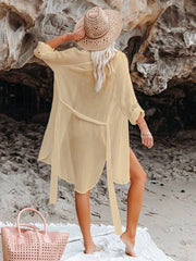 Emoswim - Black Solid Color Tie Sun-proof Belt Sexy V Neck Cover Up