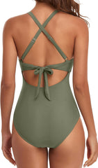 Emoswim - Women's One Piece Swimsuits Tummy Control Cutout High Waisted Bathing Suit Wrap Tie Back