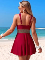 Emoswim - Women's Black V-Neck One-Piece Swim Dress with Waist Band Detail