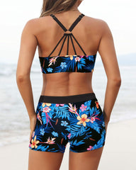 Emoswim - Women's 3 Piece Scoop Neck Criss Cross Tankini Swimsuits-Teal