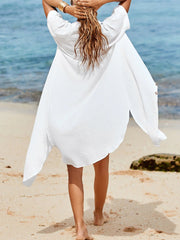 Emoswim - White Solid Color Long Sun-proof Cardigan Cover Up
