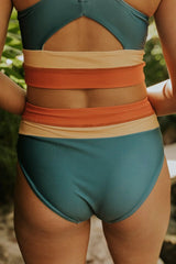 Emoswim - Olive Drab Colorblock Cut Back Bikini Set