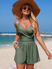 Emoswim - Women's Swim Romper With Pocket Tummy Control One Piece Shorts Swimsuit
