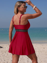 Emoswim - Women's Tummy Control Weaving Conservative Skirt Style Split Swimsuit
