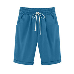 Emoswim - Women's Elastic Waist Knee Length Casual Cotton Bermuda Shorts with Drawstring