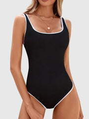 Emoswim - Women's One Piece Swimsuit Sports Adjustable Strap Bathing Suit Color Block Ribbed High Cut Swimsuits