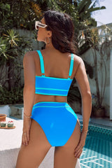 Emoswim - Women's High Waisted Bikini Sets Sporty Two Piece Swimsuits Color Block Cheeky High Cut Bathing Suits
