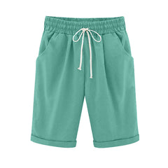 Emoswim - Women's Elastic Waist Knee Length Casual Cotton Bermuda Shorts with Drawstring