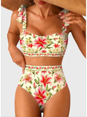 Emoswim - Women's Tie Shoulder Bikini Sets 2 Piece Striped Swimsuits High Waisted Bathing Suits