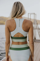 Emoswim - Olive Drab Colorblock Cut Back Bikini Set