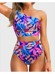 Emoswim - One Shoulder High Waisted Bikini Sets Two Piece Swimsuit Tummy Control-Black
