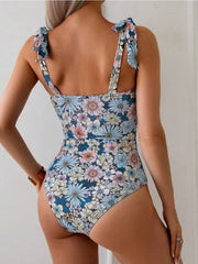 Emoswim - Women's One Piece Swimsuits Tummy Control Bathing Suits V Neck Boho Tie Shoulder Ruched Full