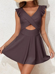 Emoswim - Women's One Piece Swimsuit Ruffle Cutout Swimdress Tummy Control V Neck Wrap Swimwear