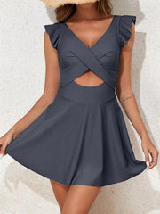 Emoswim - Women's One Piece Swimsuit Ruffle Cutout Swimdress Tummy Control V Neck Wrap Swimwear