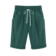 Emoswim - Women's Elastic Waist Knee Length Casual Cotton Bermuda Shorts with Drawstring