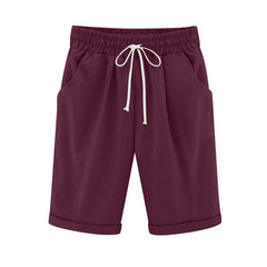 Emoswim - Women's Elastic Waist Knee Length Casual Cotton Bermuda Shorts with Drawstring