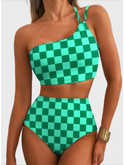 Emoswim - Women's High Waisted Bikini Sets One Shoulder Floral Print Swimsuits 2 piece Tummy Control Bathing Suits