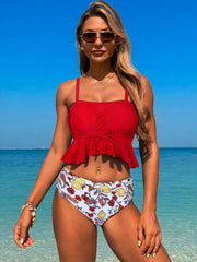 Emoswim - Women's Two Pieces Bikini Set Ruffle Falbala Swimwear Bathing Suits