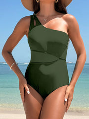 Emoswim - Women's One Piece Swimsuits Tummy Control Mesh Patchwork Bathing Suit One Shoulder Adjustable Straps