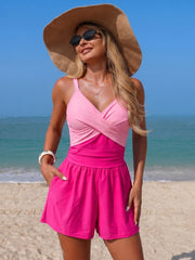 Emoswim - Women's Swim Romper With Pocket Tummy Control One Piece Shorts Swimsuit