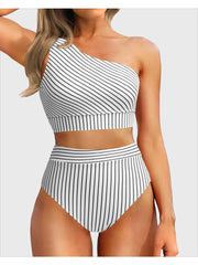 Emoswim - One Shoulder High Waisted Bikini Sets Two Piece Swimsuit Tummy Control-Black
