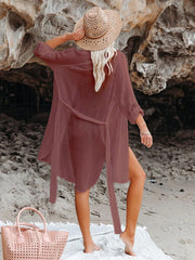 Emoswim - Black Solid Color Tie Sun-proof Belt Sexy V Neck Cover Up