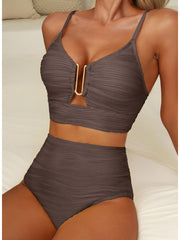 Emoswim - 2026 Summer Two Piece Bikini Set U-Wire Cutout High Waisted Swimsuit-Black