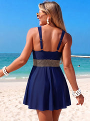 Emoswim - Women's Black V-Neck One-Piece Swim Dress with Waist Band Detail