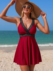 Emoswim - Women's Tummy Control Weaving Conservative Skirt Style Split Swimsuit