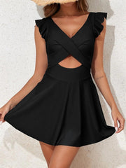Emoswim - Women's One Piece Swimsuit Ruffle Cutout Swimdress Tummy Control V Neck Wrap Swimwear