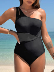 Emoswim - Women's One Piece Swimsuits Tummy Control Mesh Patchwork Bathing Suit One Shoulder Adjustable Straps