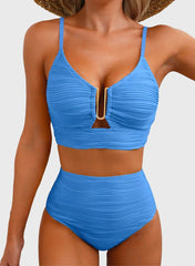 Emoswim - 2026 Summer Two Piece Bikini Set U-Wire Cutout High Waisted Swimsuit-Black