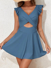 Emoswim - Women's One Piece Swimsuit Ruffle Cutout Swimdress Tummy Control V Neck Wrap Swimwear