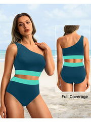 Emoswim - One Shoulder High Waisted Bikini Sets Two Piece Swimsuit Tummy Control-Black