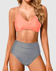 Emoswim - Women High Waisted Bikini Set Two Piece Swimsuits Push up Wrap Swim Suits Top Tummy Control Bathing Suit