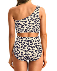 Emoswim - One Shoulder High Waisted Bikini Sets Two Piece Swimsuit Tummy Control-Pink