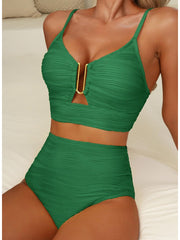 Emoswim - 2026 Summer Two Piece Bikini Set U-Wire Cutout High Waisted Swimsuit-Black