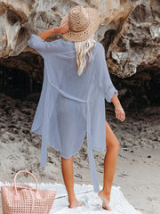 Emoswim - Black Solid Color Tie Sun-proof Belt Sexy V Neck Cover Up