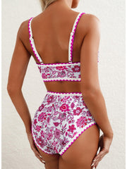 Emoswim - Women's Bikini Sets Floral Print Whip Stitch 2 Piece Swimsuits High Waisted Scoop Bathing Suits